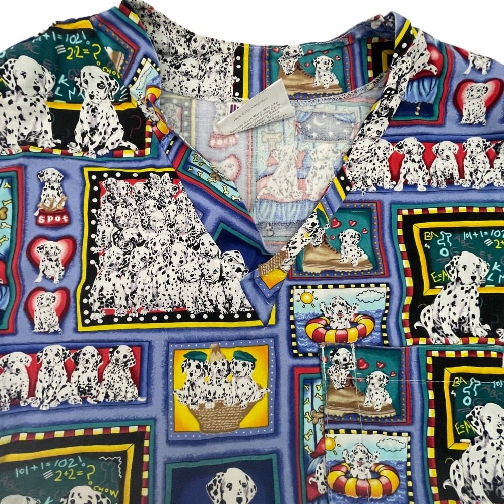 Uniform City Dalmations Scrub Top size Medium Short Sleeve Multicolor‎ 23" Chest